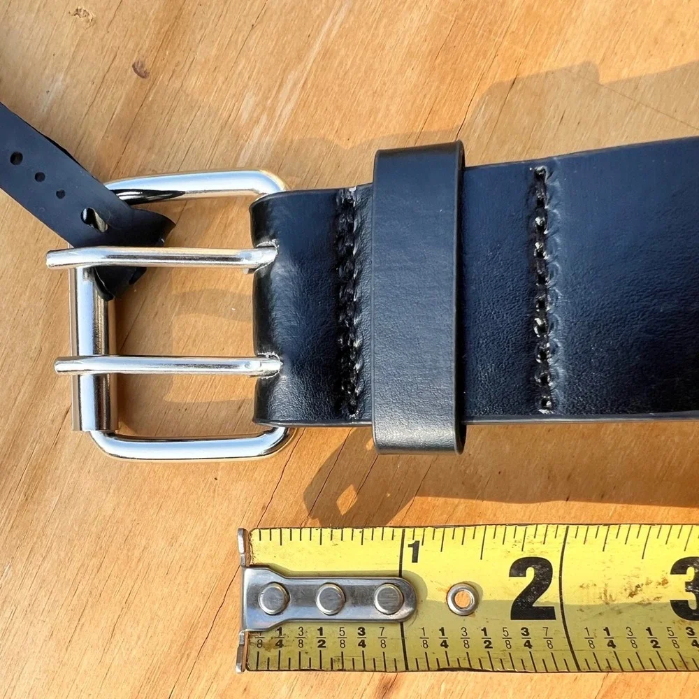 Black Genuine Leather Double Grommet Belt Silver Hardware Punk Emo Size S 30-32